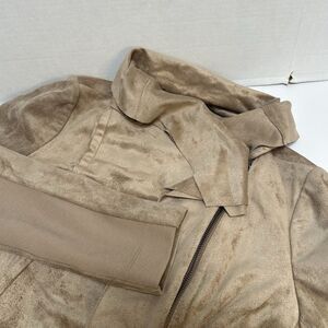 BCBG Maxazria NWT Ana‎ Tan Faux Suede Full Jip Cowl Neck Jacket Size Small $268